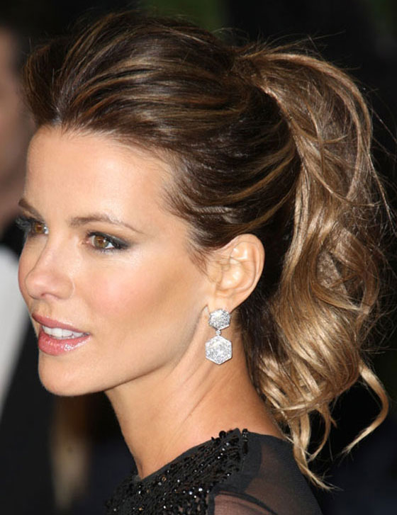 Kate Beckinsale Long Wavy Ponytail Prom 2014 Hairstyle