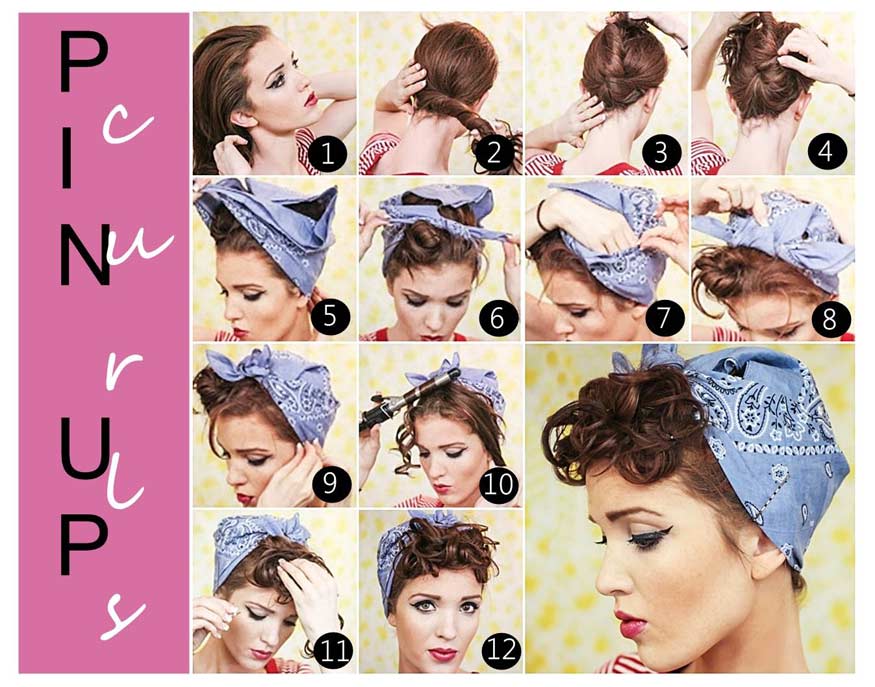 Rosie the Riveter’s swanky bandana-tied updo hairstyle