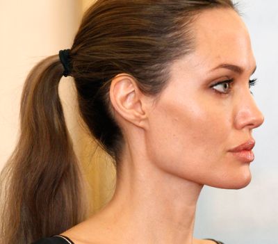 Angelina Jolie Long Straight Brown Hair In Simple Ponytail