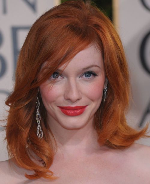 Christina Hendricks Medium Length Red Hair With Side Bangs