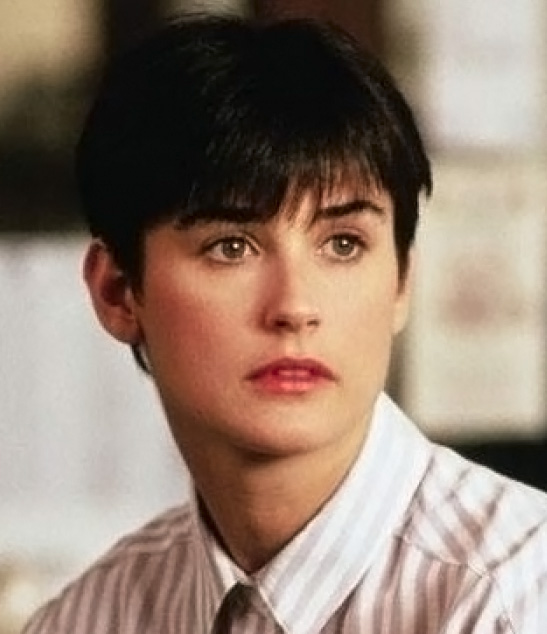 Demi Moore's androgynous short haircut with fringe bangs