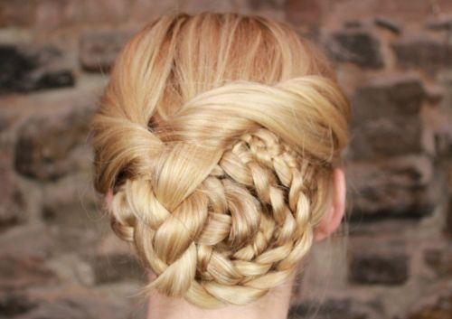 Long Blonde Hair In Sophisticated Braided Updo For Prom