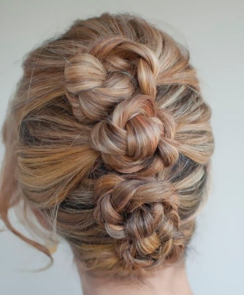 Long Blonde Hair In Twisted Braided Formal Updo For Prom