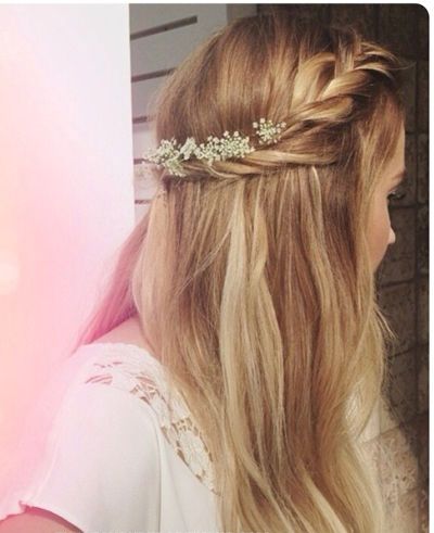 Long Blonde Hair With French Braid And Flowers Half Updo