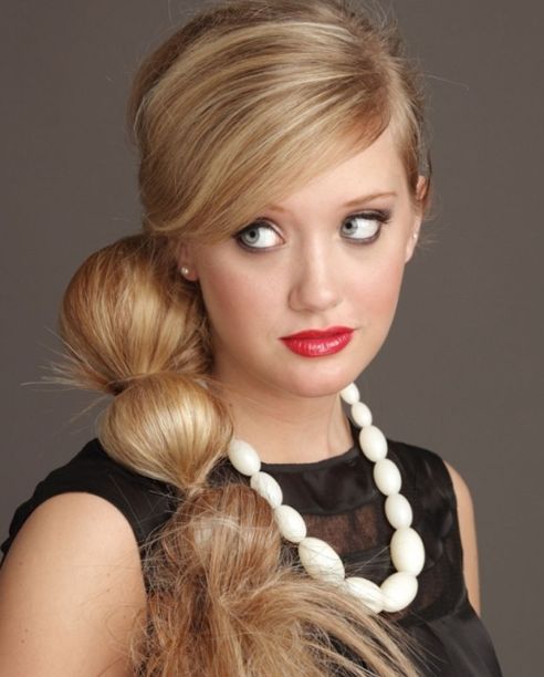 Long Straight Hair In Banded Side Ponytail Formal Hairdo