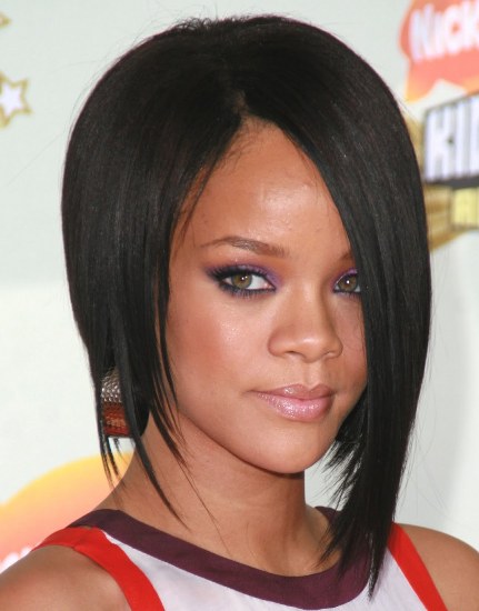 Rihanna Sleek Straight Hot Black Modern Bob Haircut Careforhair