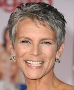 Short cropped hair of Jamie Lee Curtis