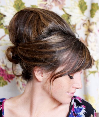 Straight Brown Teased Up Sexy Retro Beehive Formal Hairdo